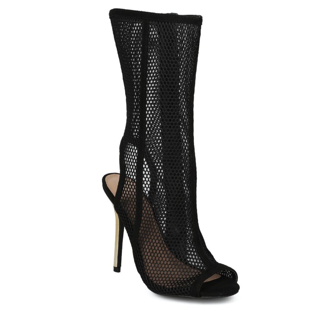 Wild Diva Adele Peep Toe Caged Black Mesh Sandal Gold  Heels SZ 7 - Picture 9 of 10